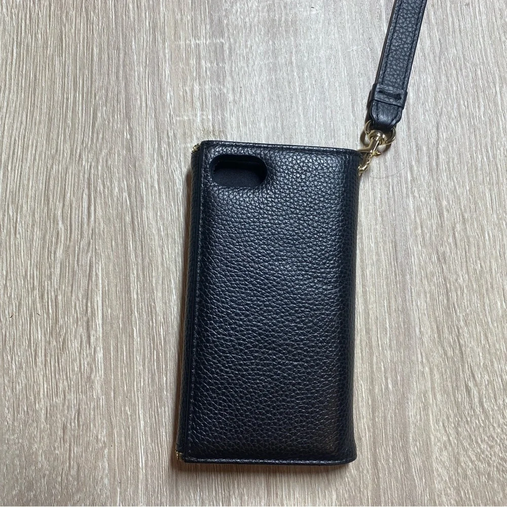 black Rebecca Minkoff Leather Folio phone case Wristlet iPhone 7